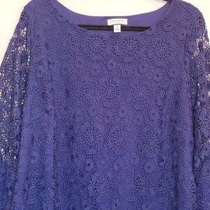 Charter Club Lace Blouse Womens Plus 1X‎ Bell Sleeve Sapphire Blue Formal Lined